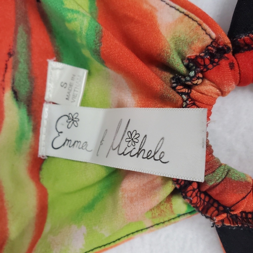 Emma & Michele Floral Maxi Dress Orange Green Black O-Ring Racerback Small - Picture 4 of 7
